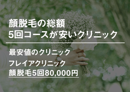 顔脱毛の総額(5回料金)が安いクリニック